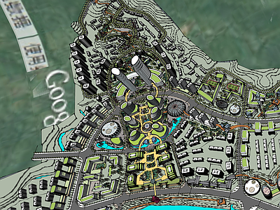 现代城市建筑鸟瞰图规划