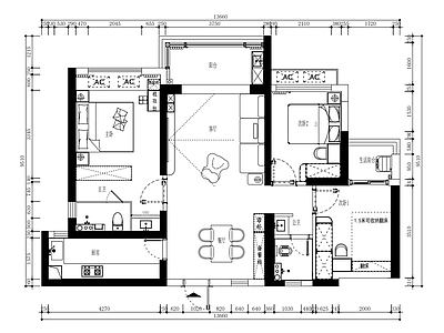 现代小区住宅110㎡户型 施工图 平层