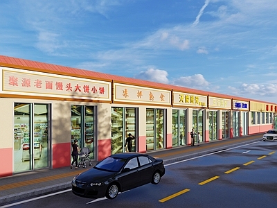 现代街道店铺门头门面 店铺