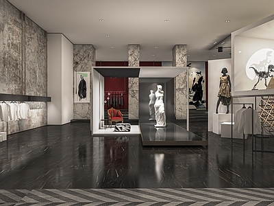 侘寂服装店 女装店 服装货架 模特假人 中岛展台 收银台 美陈 货架