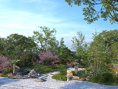 日式假山水景 造景树