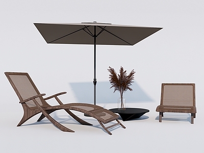 Dack chair 现代户外椅 甲板躺椅 室外藤编外摆 带遮阳伞