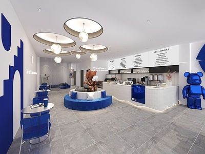 现代克莱因蓝奶茶店 备餐区 单层 收银