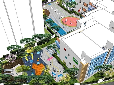 现代幼儿园景观 分班场地 菜园 校园 幼儿园大