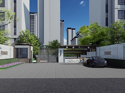 现代小区入口 消防入口 车库入口 大 岗亭