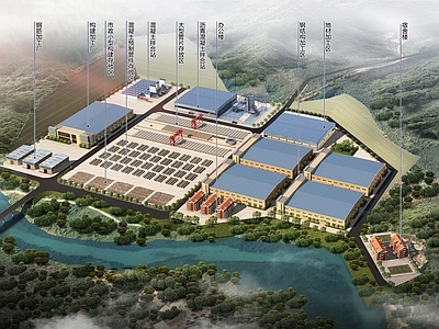 现代厂房建筑鸟瞰图