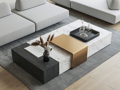 Shake现代大理石茶几 拼接 装饰摆件 实木 长方形 子母形 品牌 大理石茶几 金属茶几 方形茶几