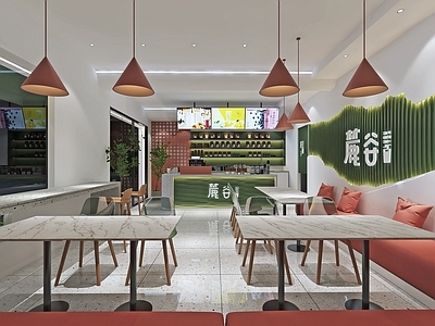 现代奶茶店 备餐区 单层 收银前台 休息区
