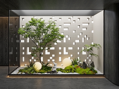现代室内景观造景 石头 植物