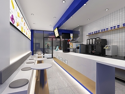 现代奶茶店 备餐区 单层 收银