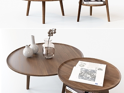 侘寂风茶几 圆形 子母形 圆茶几