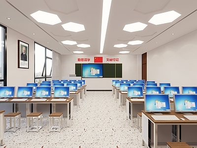 现代学校教室 室 桌 讲台