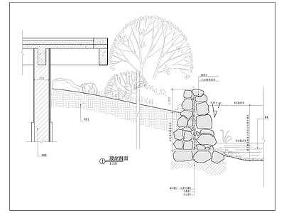 跳台碎石堆砌驳岸剖面细部 施工图 景观小品