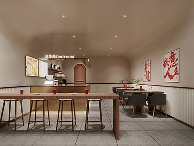 侘寂奶茶店 备餐区 单层 收银