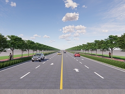 现代城市道路四车道