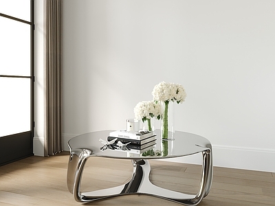 现代茶几 花瓶 摆件 书籍 蜡烛 金属茶几 异形茶几
