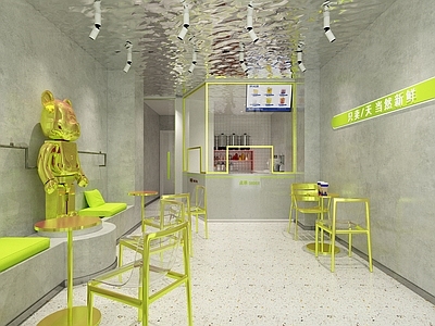 工业风奶茶店 备餐区 单层 收银