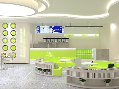 现代奶茶店 备餐区 单层 收银