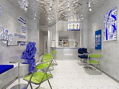 工业风奶茶店 备餐区 单层 收银