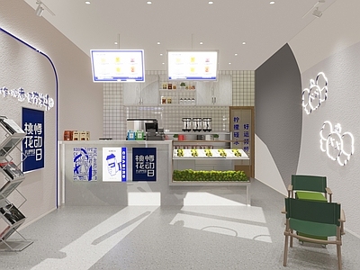 现代奶茶店 备餐区 单层 收银
