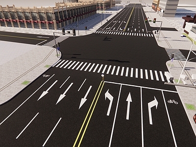 现代道路 中心线 十字路口 斑马线 线 黄线 分割线