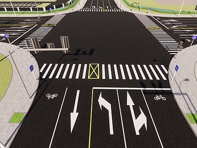 现代道路 中心线 十字路口 斑马线 道路线 道路黄线 道路分割线