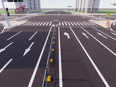 现代道路 中心线 十字路口 斑马线 道路线 道路黄线 道路分割线