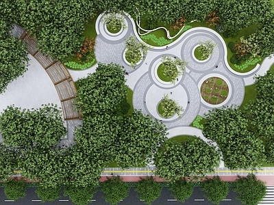 现代街边圆形广场 口袋公园 城市更新