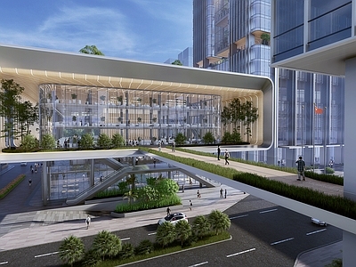 现代售楼处建筑 企业会所 圆弧风格立面 精致小圆角 方形