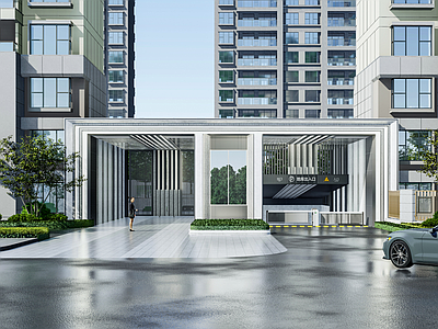 现代小区住宅主入口大门