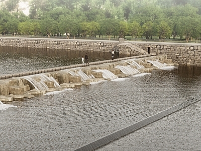 新中式跌水 乡村水坝 景观水坝 叠石