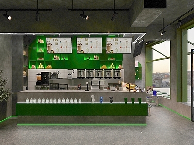 工业风奶茶店 备餐区 单层 收银