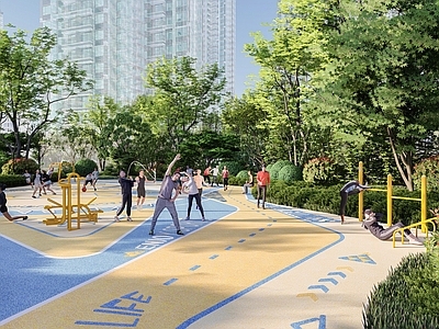 现代小区景观 青年运动场地 球场 运动健身区