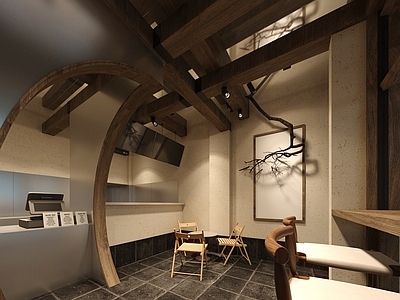 新中式奶茶店 头 备餐区 单层 收银
