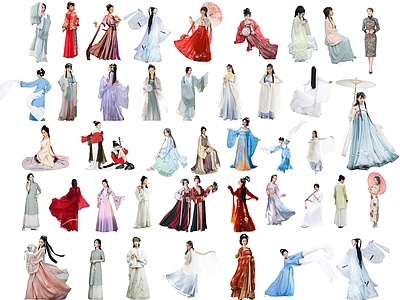 2D汉服美女 古装人物 古风旗袍汉服人物 古典女人