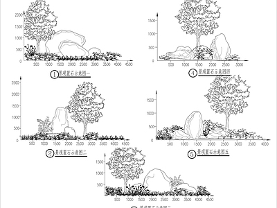 景观石植物组合 施工图 景观小品