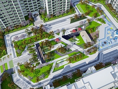 现代小区景观 儿童活动区 景观节点 艺术登高面 风雨连廊  住宅景观