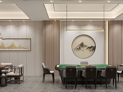 新中式棋牌室 德州棋牌桌