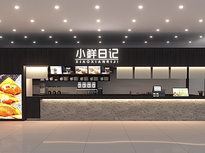 现代奶茶店 甜品快餐店 展厅 备餐区 单层 收银