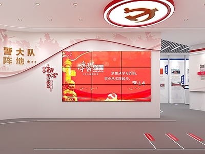 现代交警大队党建展厅 LED拼接大屏 滑轨魔屏 玻璃展柜 互动触摸一体机