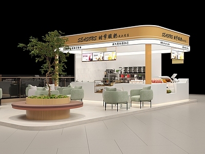 现代奶茶店 小吃摊位 备餐区 户外 收银前台 休息区