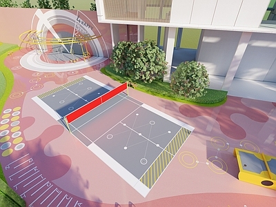 现代住宅景观 消防登高面 标准羽毛球场 邻里宅间 运动健身墙 创意篮球 住宅景观