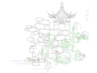 中式假山水景图库 假山 景观石 施工图