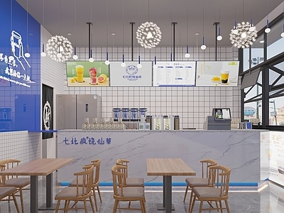 现代七北疯奶茶店 备餐区 单层 收银