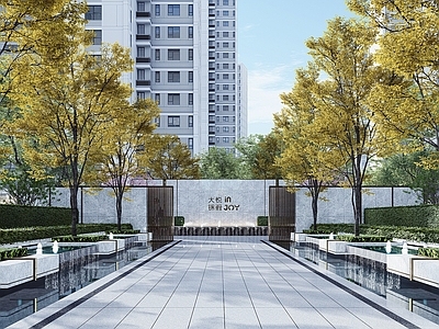 现代轴线小区景观 中庭景观 住宅景观
