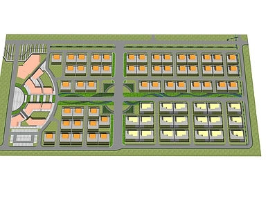 现代简模规划 住区 独栋型 规划 十字轴线 配套集中