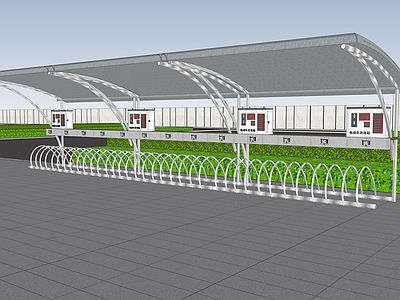 现代非机动车车棚 户外停车场