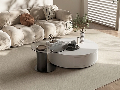 现代茶几 圆形 子母形 玻璃茶几 圆茶几