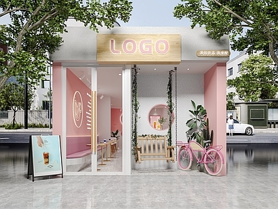 现代网红奶茶店门头门面 咖啡店门头