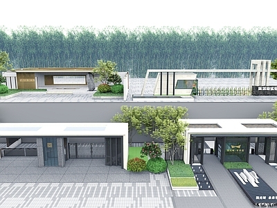 现代入口大门 小区居住区大门 景区大门 道闸 岗亭 消防铁艺门 售楼部